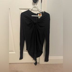 FARM Rio sexy Black Long Sleeve Twist Front Bodysuit Womens XS